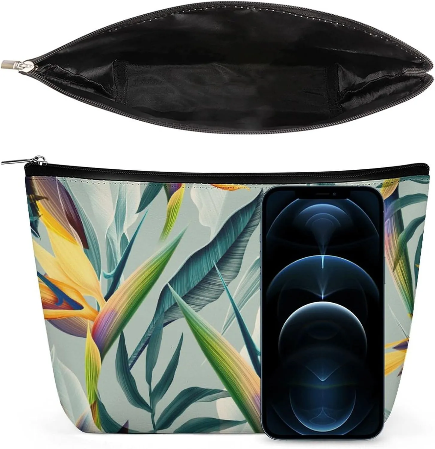 Seamless Pattern Makeup Bag,Portable Cosmetic Bag,Large Capacity Travel Toiletry Bag,Personalised for Women Tropical Floral Travel Makeup Bag with Zipper