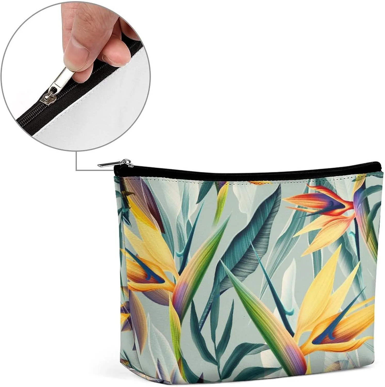 Seamless Pattern Makeup Bag,Portable Cosmetic Bag,Large Capacity Travel Toiletry Bag,Personalised for Women Tropical Floral Travel Makeup Bag with Zipper