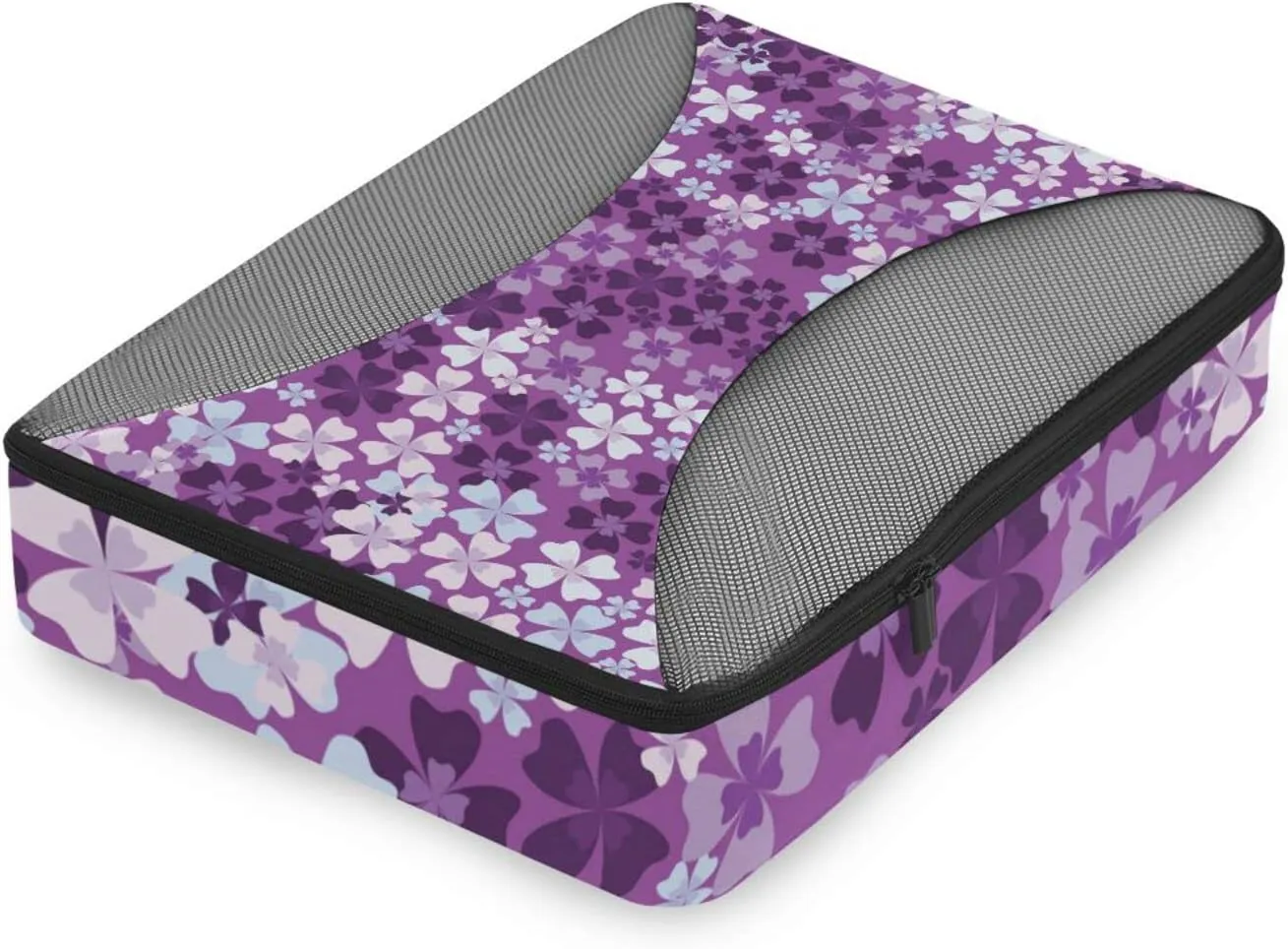 Seamless Pattern of Purple White Lilac Flowers Floral Pattern 4 PCs Set Packing Bags, Luggage Organizer Bag, Portable Cube Toiletry bag, Durable Travel Cosmetic Storage Bag for Men Women