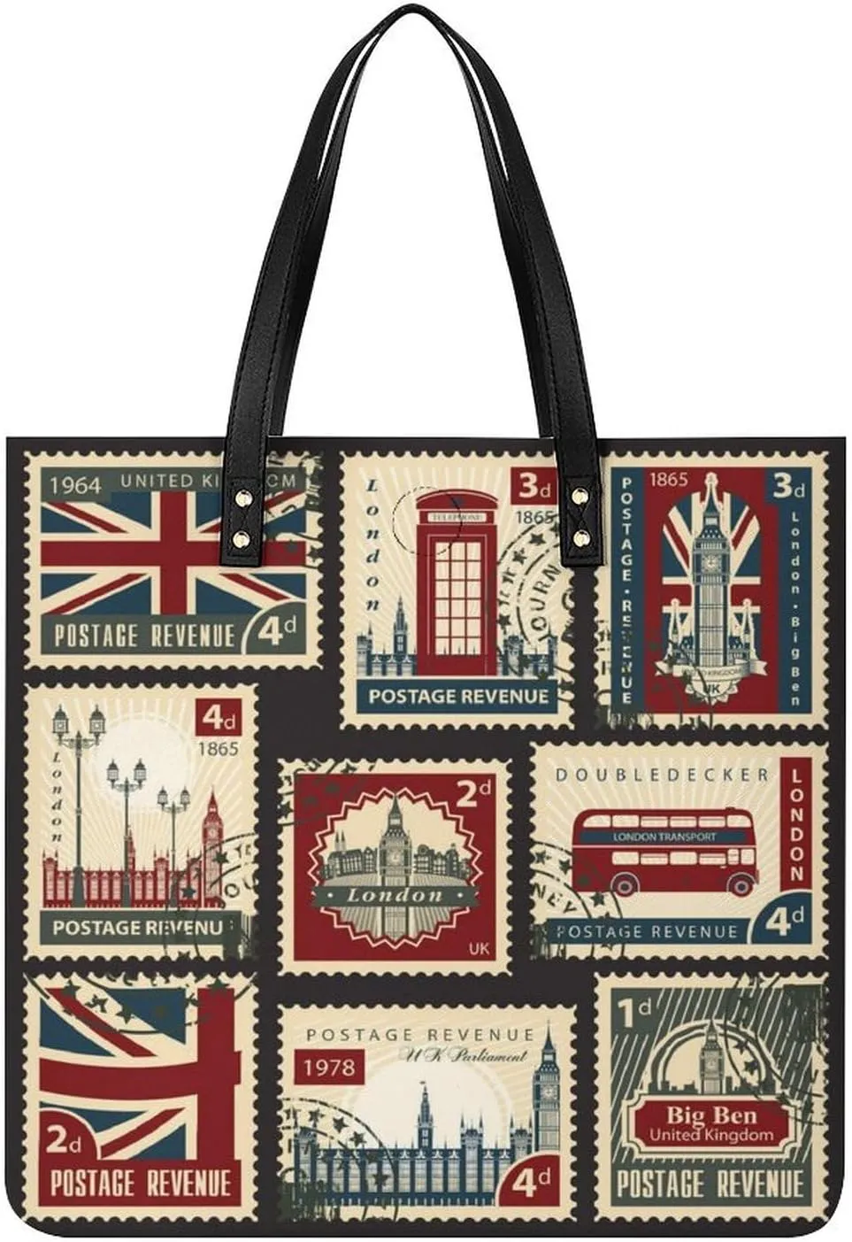 Seamless Pattern with Postage Stamps Theme Women Tote Bags Top Handle Satchel Handbags PU Faux Leather Tassel Shoulder Purse