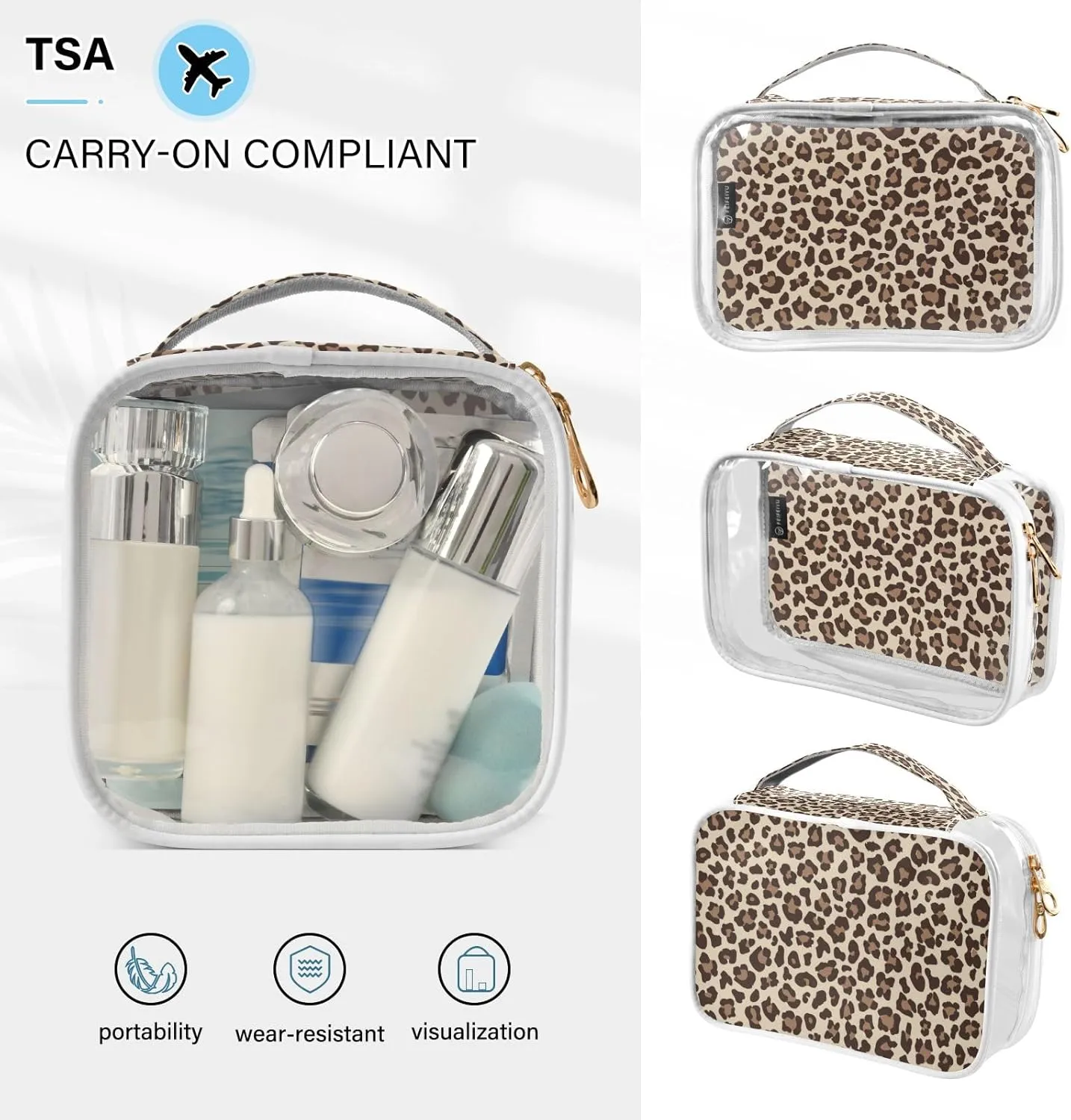 senya Clear Toiletry Bag,Travel Makeup Cosmetic Bag Carry on Airport Airline Compliant Bag Leopard Print Cheetah for Women Men