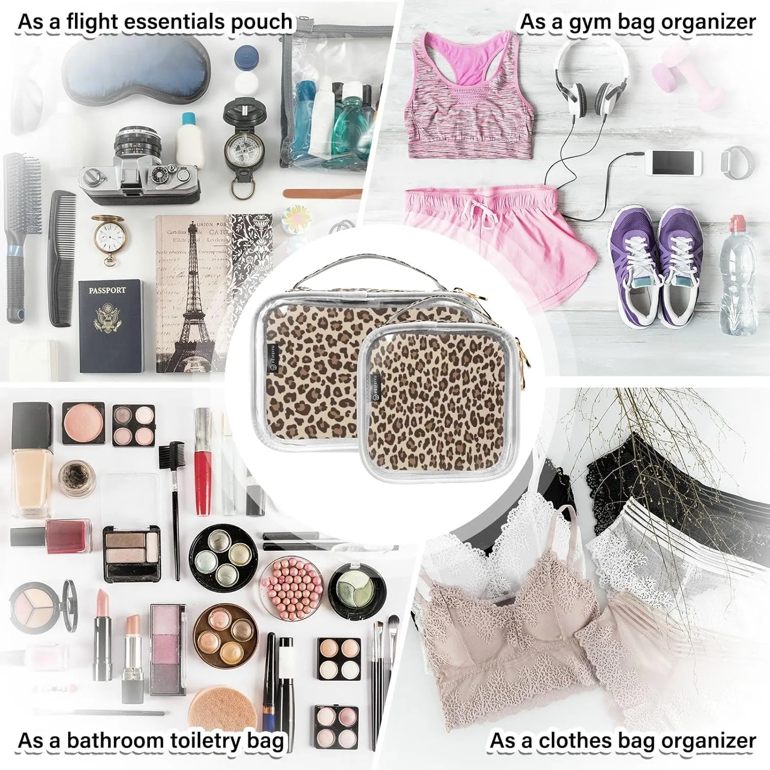 senya Clear Toiletry Bag,Travel Makeup Cosmetic Bag Carry on Airport Airline Compliant Bag Leopard Print Cheetah for Women Men