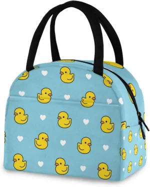 senya Lunch Bag Insulated Lunchbox Handbag Tote Bags Cute Duck Heart Dots Pattern Reusable Cooler Containers Organizer School Outdoor for Women Men Girls Boys Kids, A05W20009