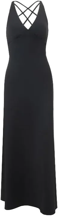 Sexy Celebrity V-Neck Slim Swing Skirt 2024 New Ins Royal Sister Temperament Backless Dress for Women (Color : Black, Size : Small)