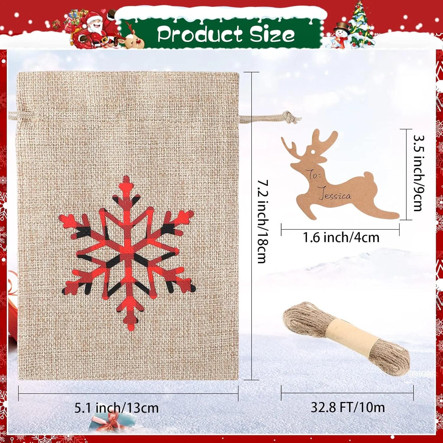 Shappy 24 Pcs Christmas Burlap Gift Bags, Small Treat Goody Bags with Drawstrings for Christmas, Featuring 12 Designs for Xmas and New Year Party Favors and Supplies(Rustic Style,7 x 5 Inch)