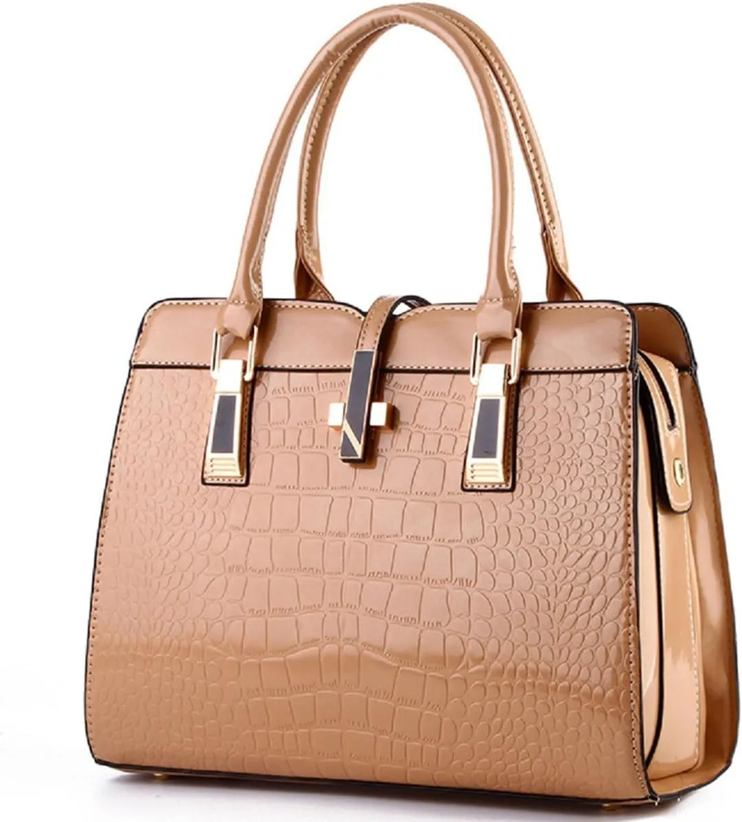 Shiny Patent Leather Handbag for Women Purse Crocodile Pattern Top-Handle Satchel Ladies Shoulder Bag Tote