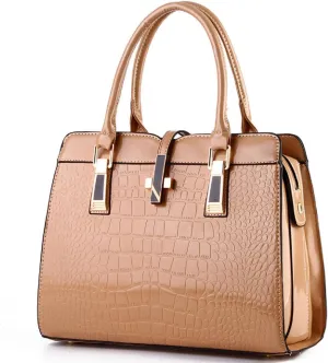 Shiny Patent Leather Handbag for Women Purse Crocodile Pattern Top-Handle Satchel Ladies Shoulder Bag Tote