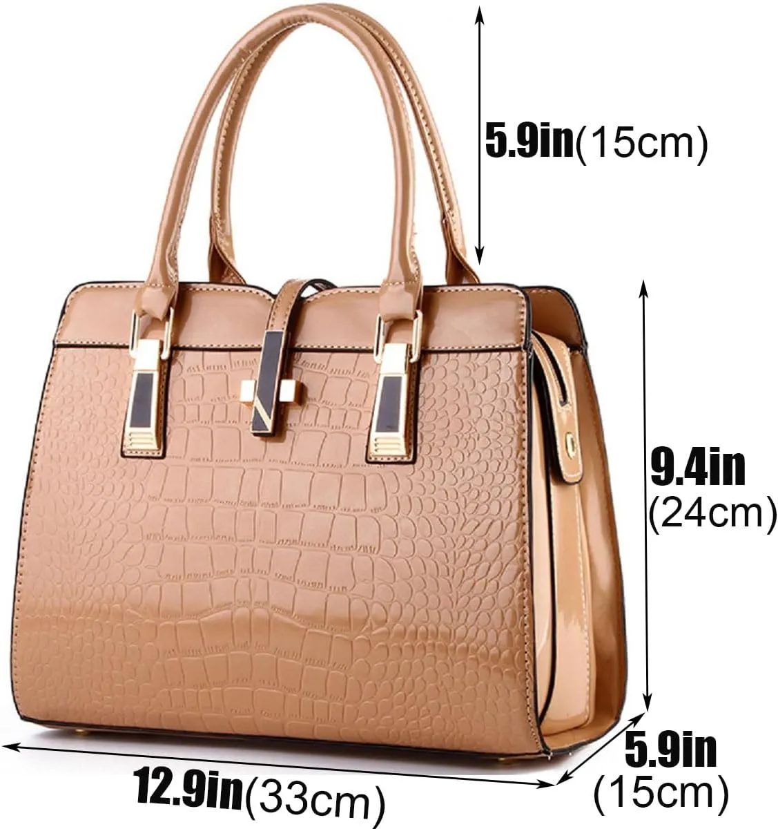 Shiny Patent Leather Handbag for Women Purse Crocodile Pattern Top-Handle Satchel Ladies Shoulder Bag Tote