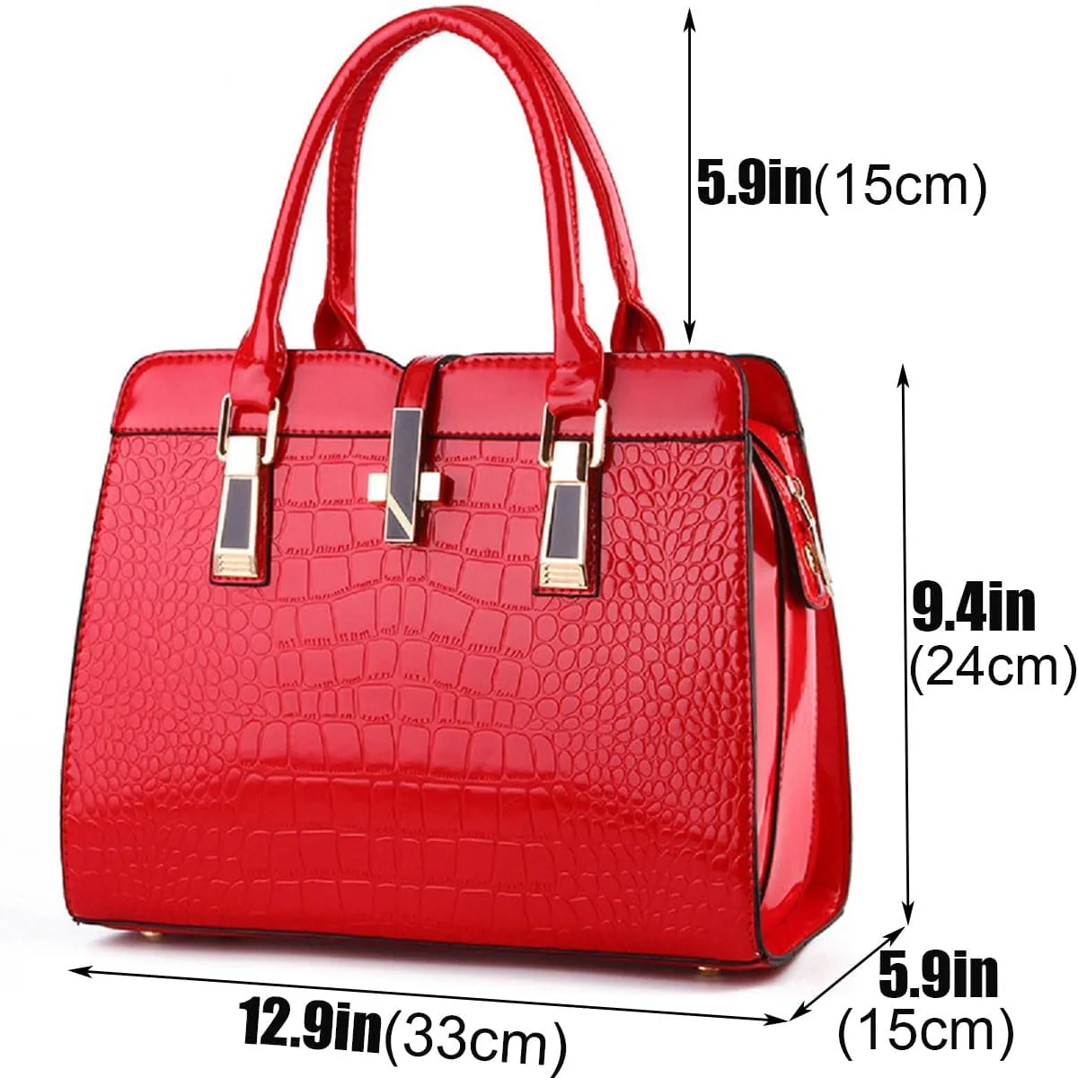 Shiny Patent Leather Handbag for Women Purse Crocodile Pattern Top-Handle Satchel Ladies Shoulder Bag Tote