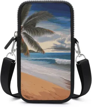 Shoulder Bag for Women Cell Phone Purses Coconut Palm Tree Sandy Beach Printed Crossbody