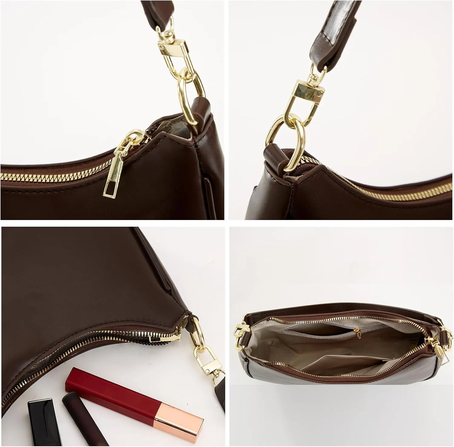 Shoulder Bags for Women Leather Cute Hobo Tote Handbag Under the Arm Purses Mini Clutch Purse with Zipper Closure