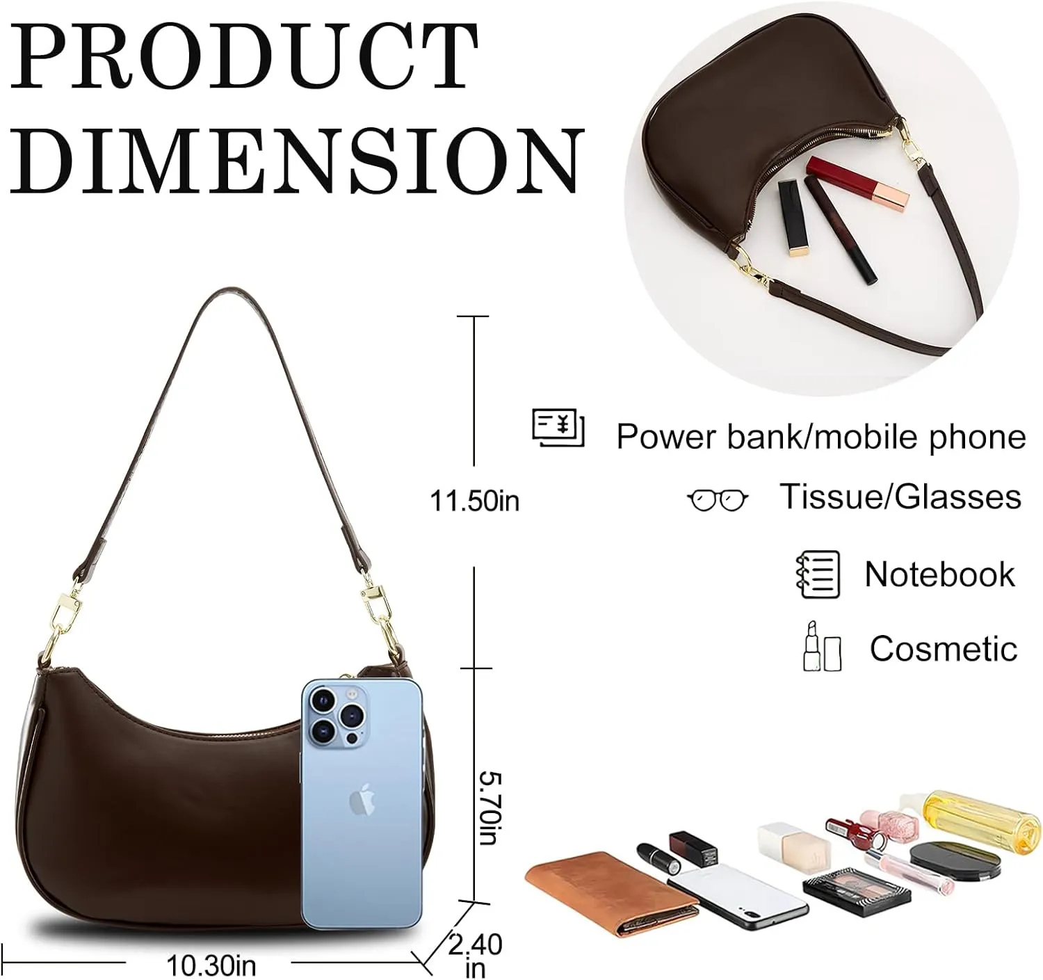 Shoulder Bags for Women Leather Cute Hobo Tote Handbag Under the Arm Purses Mini Clutch Purse with Zipper Closure