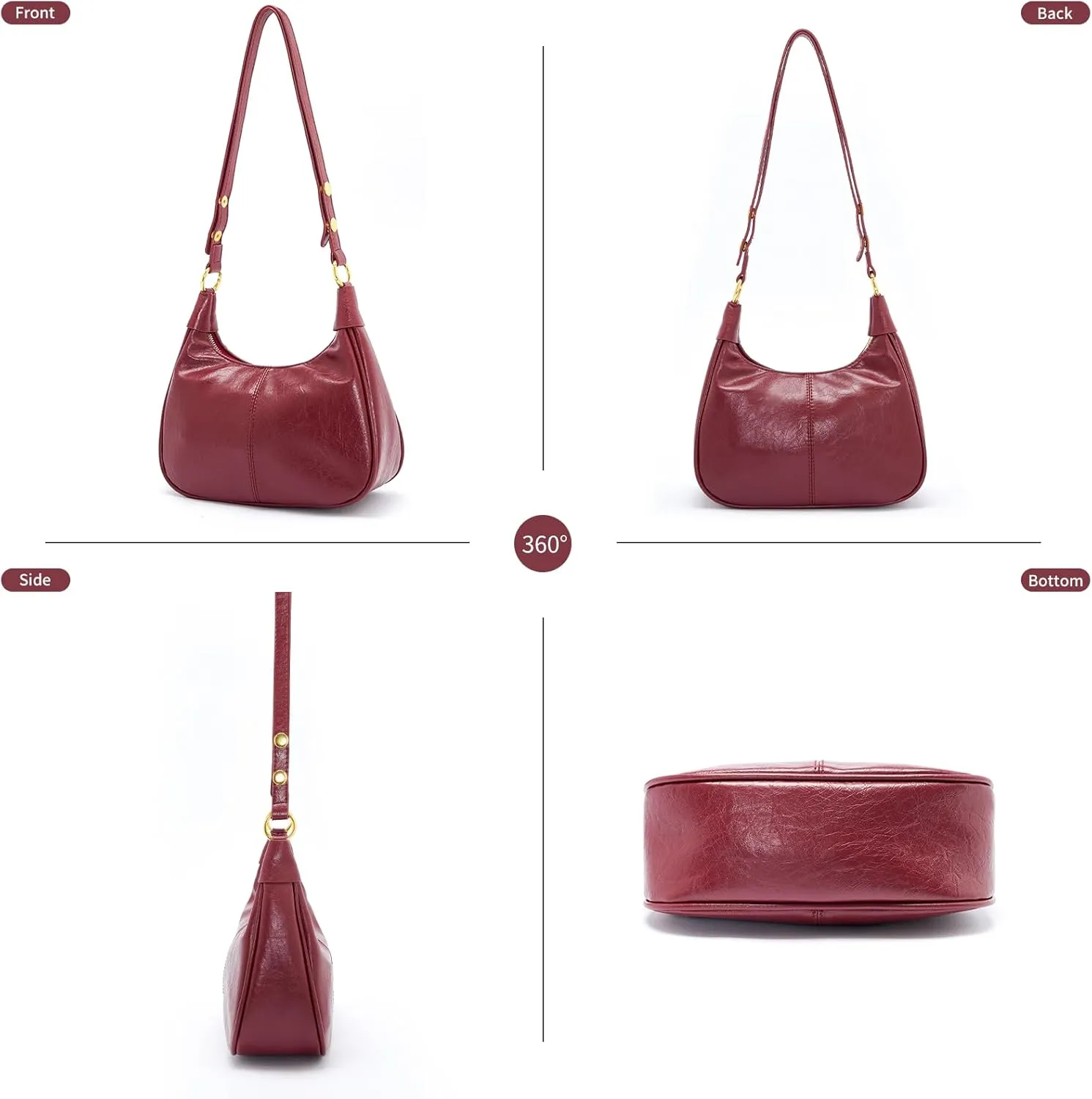 Shoulder Bags for Women Small Hobo Bags Crescent Shaped Cute Retro Tote Handbag Mini Clutch Purse with Zipper Closure