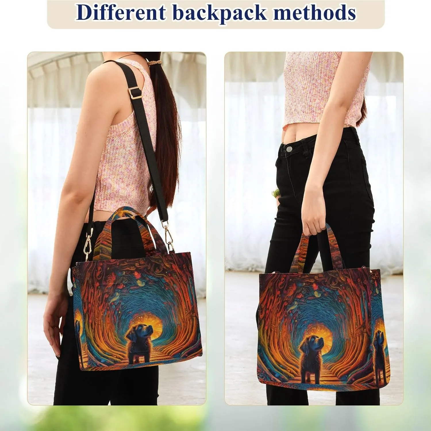 Shoulder Handbags for Women Mystical Path Dog Print, Corduroy Tote Bag Large Capacity Small Size