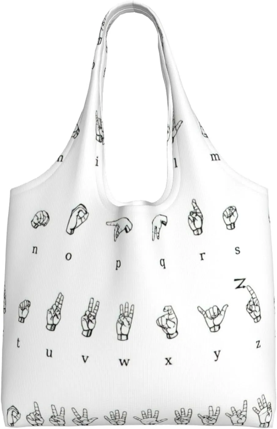 Sign Language Alphabet Print Cute Lightweight Reusable Canvas Tote Bags Fit Activity Shopping Groceries