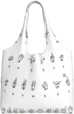 Sign Language Alphabet Print Cute Lightweight Reusable Canvas Tote Bags Fit Activity Shopping Groceries