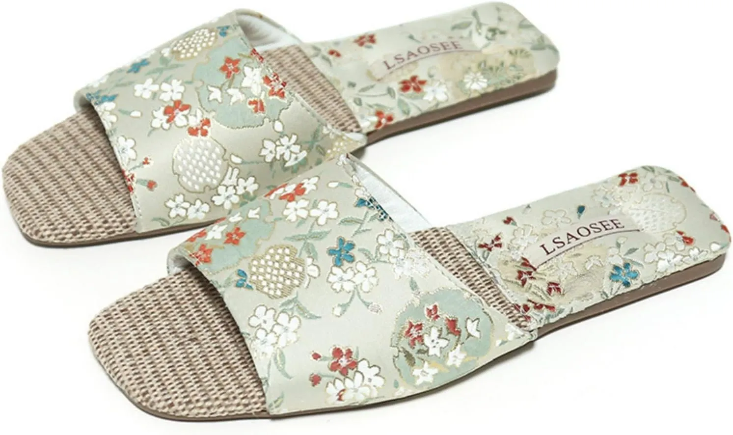 Silk Embroidered Slippers for Women Retro Brocade Upper Fuzzy Linen insole Soft TPR Anti-Slip Soles Indoor Slippers