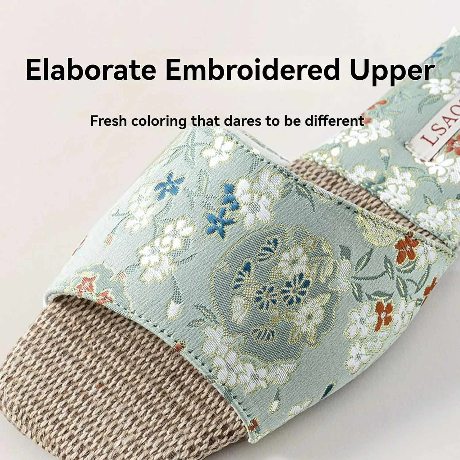 Silk Embroidered Slippers for Women Retro Brocade Upper Fuzzy Linen insole Soft TPR Anti-Slip Soles Indoor Slippers