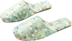 Silk Embroidered Slippers for Women Retro Brocade Upper Fuzzy Linen insole Soft TPR Anti-Slip Soles Indoor Slippers