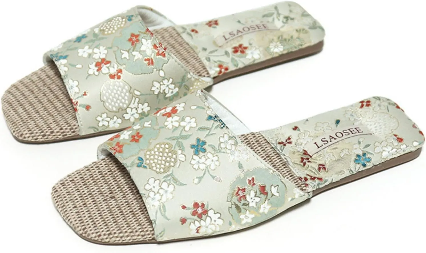 Silk Embroidered Slippers for Women Retro Brocade Upper Fuzzy Linen insole Soft TPR Anti-Slip Soles Indoor Slippers