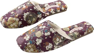 Silk Embroidered Slippers for Women Retro Brocade Upper Fuzzy Linen insole Soft TPR Anti-Slip Soles Indoor Slippers