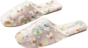 Silk Embroidered Slippers for Women Retro Brocade Upper Fuzzy Linen insole Soft TPR Anti-Slip Soles Indoor Slippers