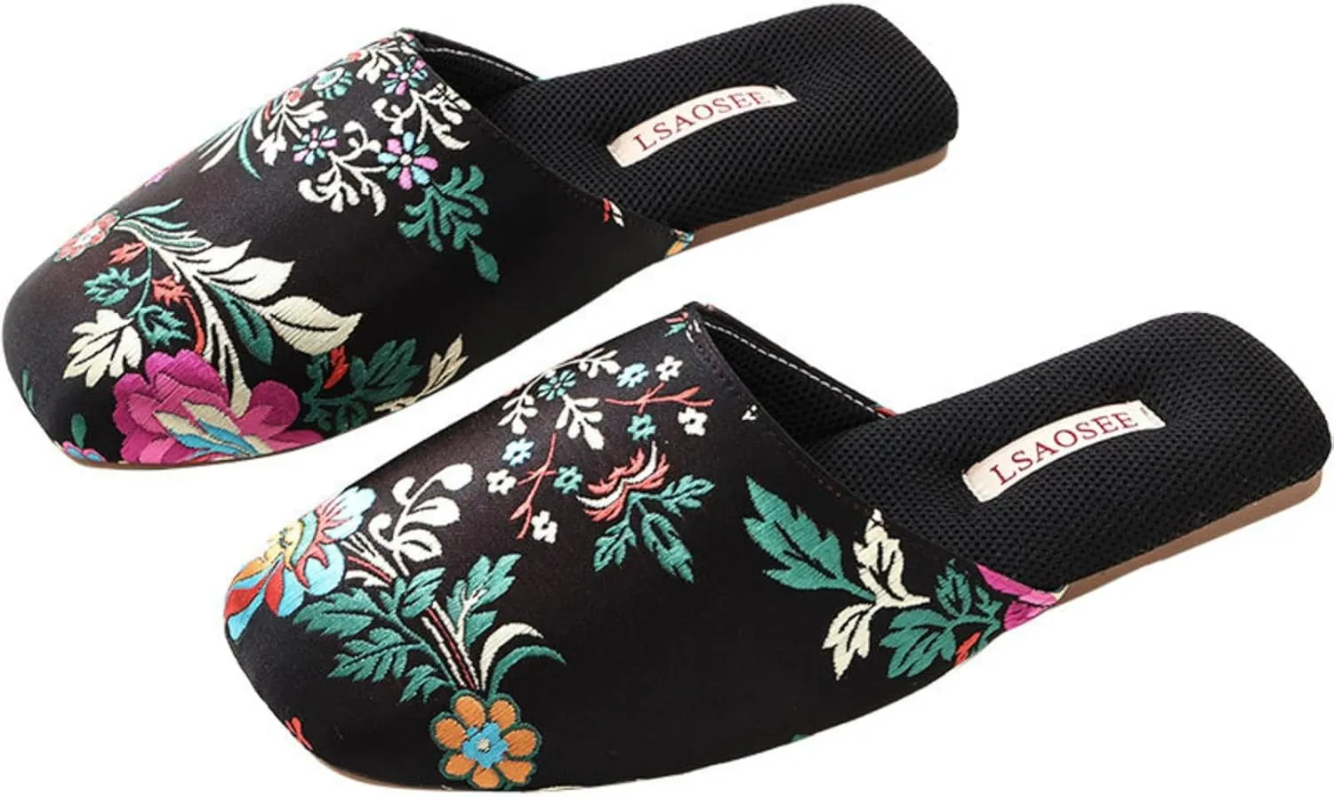 Silk Embroidered Slippers Women Retro Brocade Upper Mesh and Fuzzy Lining Anti-Slip Soles Indoor Slippers