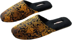 Silk Embroidered Slippers Women Retro Brocade Upper Mesh and Fuzzy Lining Anti-Slip Soles Indoor Slippers