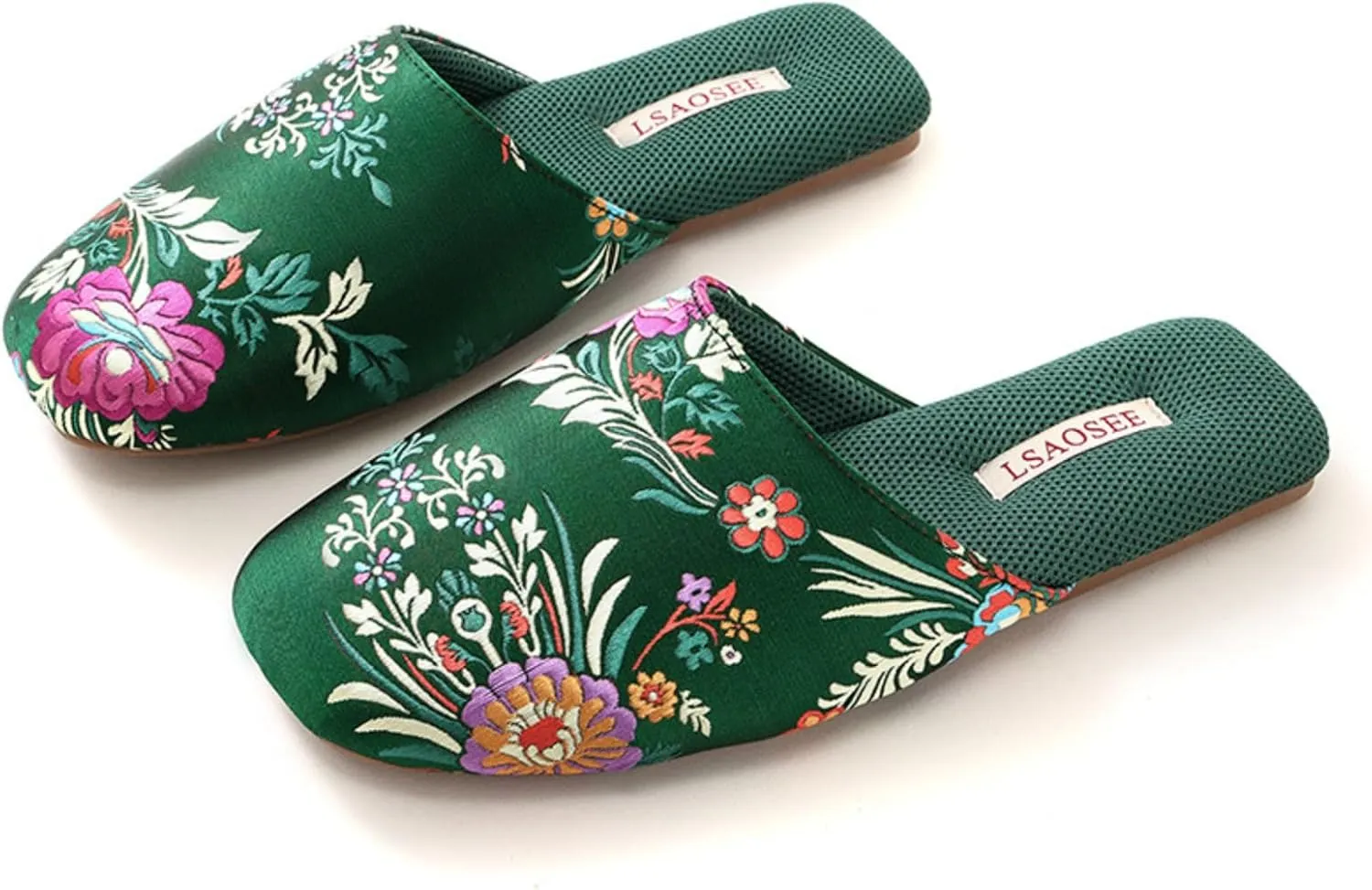 Silk Embroidered Slippers Women Retro Brocade Upper Mesh and Fuzzy Lining Anti-Slip Soles Indoor Slippers