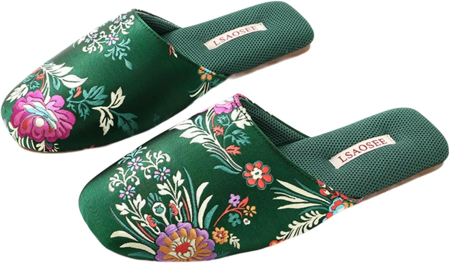 Silk Embroidered Slippers Women Retro Brocade Upper Mesh and Fuzzy Lining Anti-Slip Soles Indoor Slippers