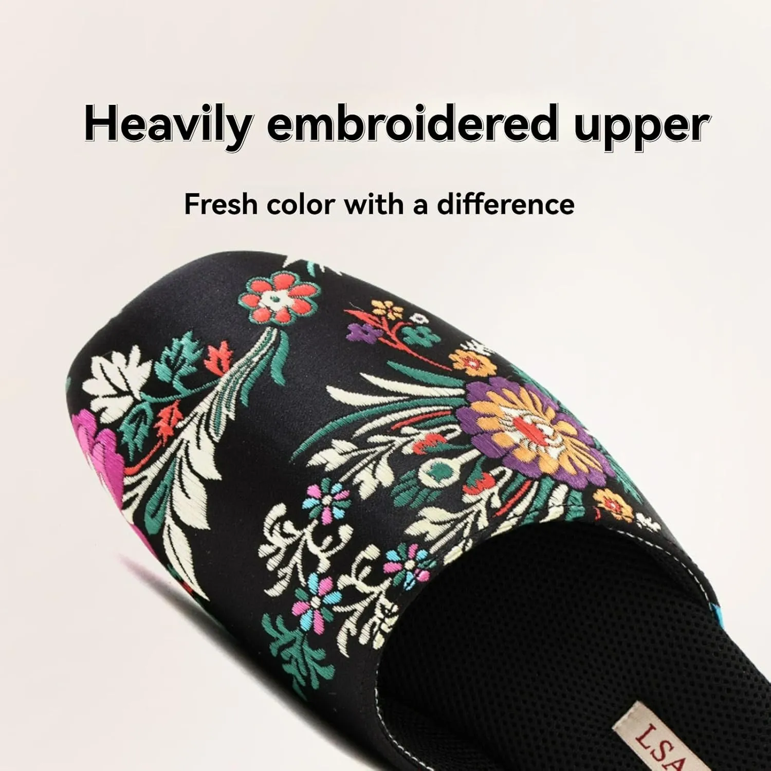 Silk Embroidered Slippers Women Retro Brocade Upper Mesh and Fuzzy Lining Anti-Slip Soles Indoor Slippers