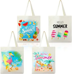 Silkfly 4 Pcs Summer Tote Bag Beach flamingo Reusable Handbag Washable Shopping Canvas Bags for Women Travel Gift