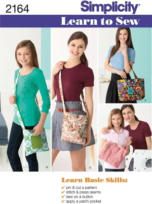 Simplicity Sewing Pattern 2164: Learn To Sew Bags, Size Os (One Size)
