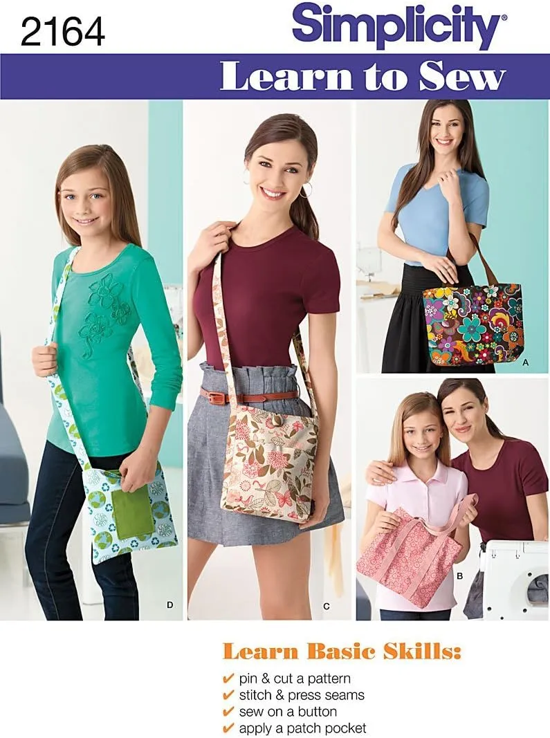 Simplicity Sewing Pattern 2164: Learn To Sew Bags, Size Os (One Size)