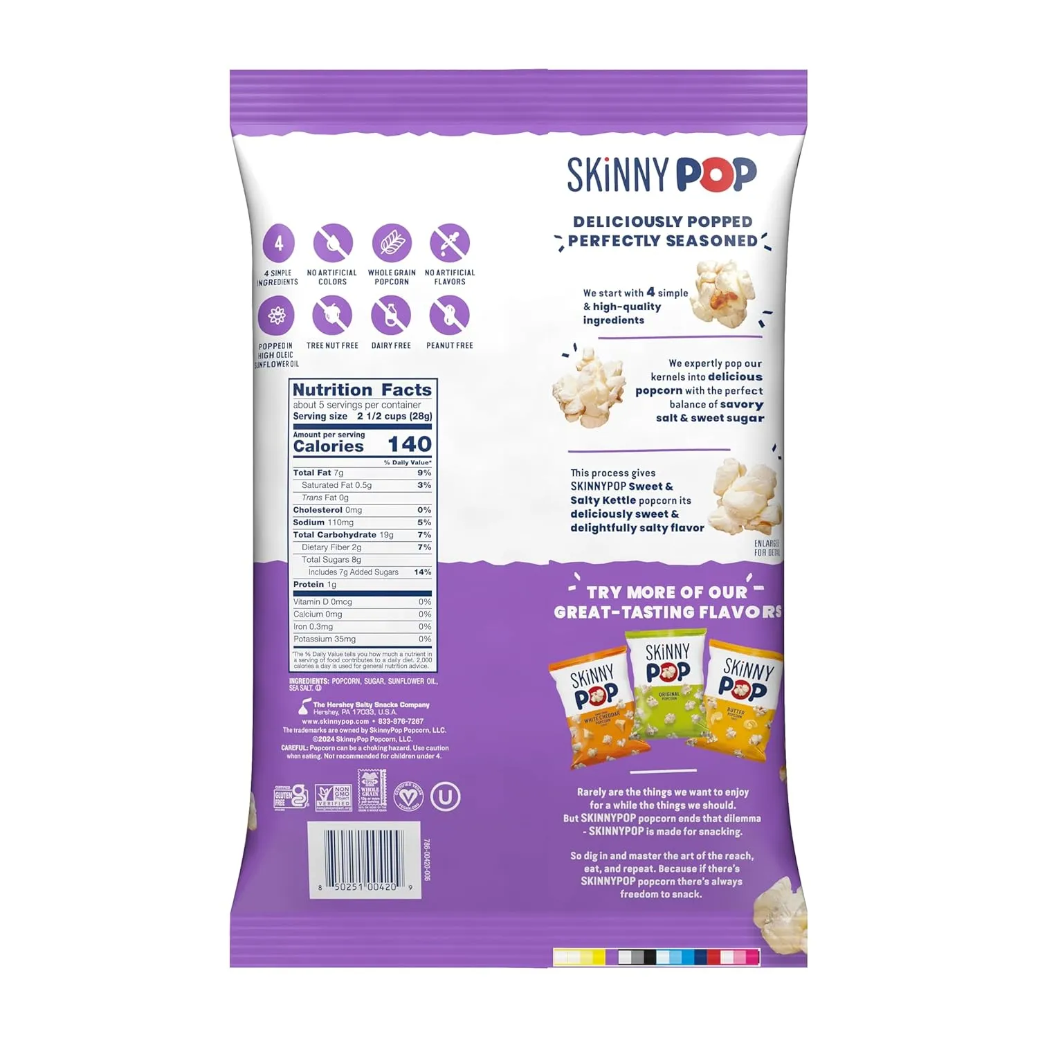 SkinnyPop Popcorn, Sweet & Salty Kettle, Whole Grain, Dairy-Free Snack, 5.3oz Bags (12ct)