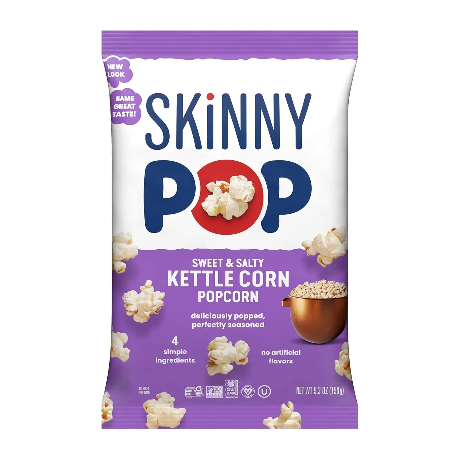 SkinnyPop Popcorn, Sweet & Salty Kettle, Whole Grain, Dairy-Free Snack, 5.3oz Bags (12ct)