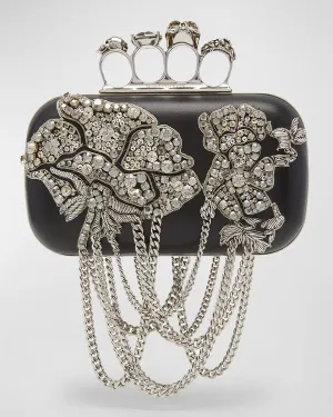 Skull Crystal-Embellished Fringe Clutch Bag