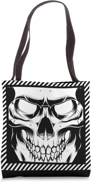 Skull Face Close-Up - Monochrome Skeletal Glare Halloween Tote Bag