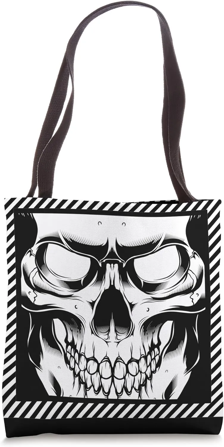 Skull Face Close-Up - Monochrome Skeletal Glare Halloween Tote Bag