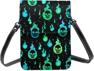 skulls in bright flames soul black Crossbody Cell Phone Purse for Women Girls Leather Mini Cross Body Bags Small Shoulder Bags