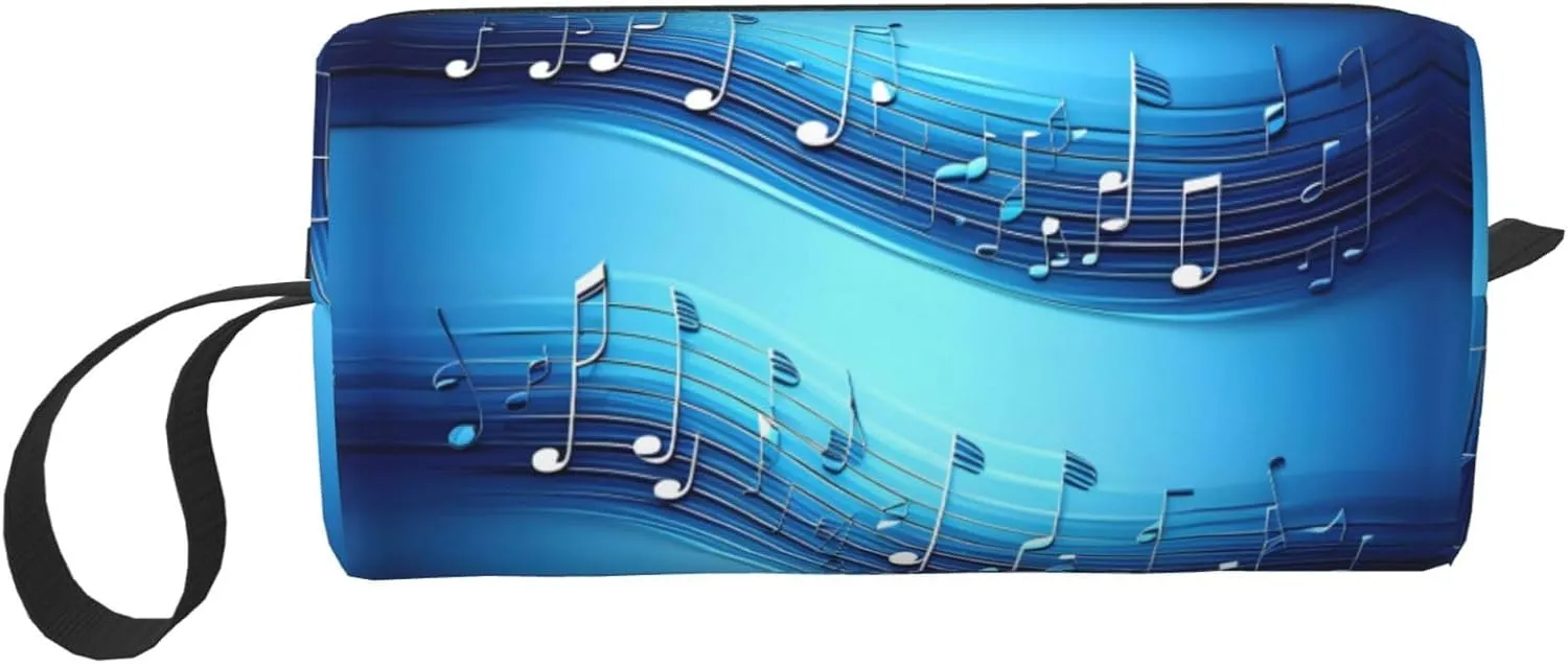 Sky blue musical notes print Large Capacity Travel Makeup Case Organizer Makeup Bag Portable Cosmetic Bag For Women