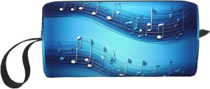 Sky blue musical notes print Large Capacity Travel Makeup Case Organizer Makeup Bag Portable Cosmetic Bag For Women