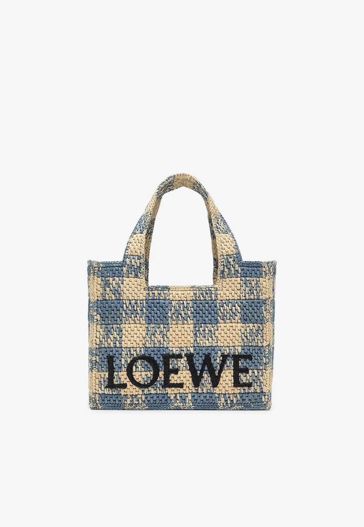 Small Font Woven-Raffia Tote Bag