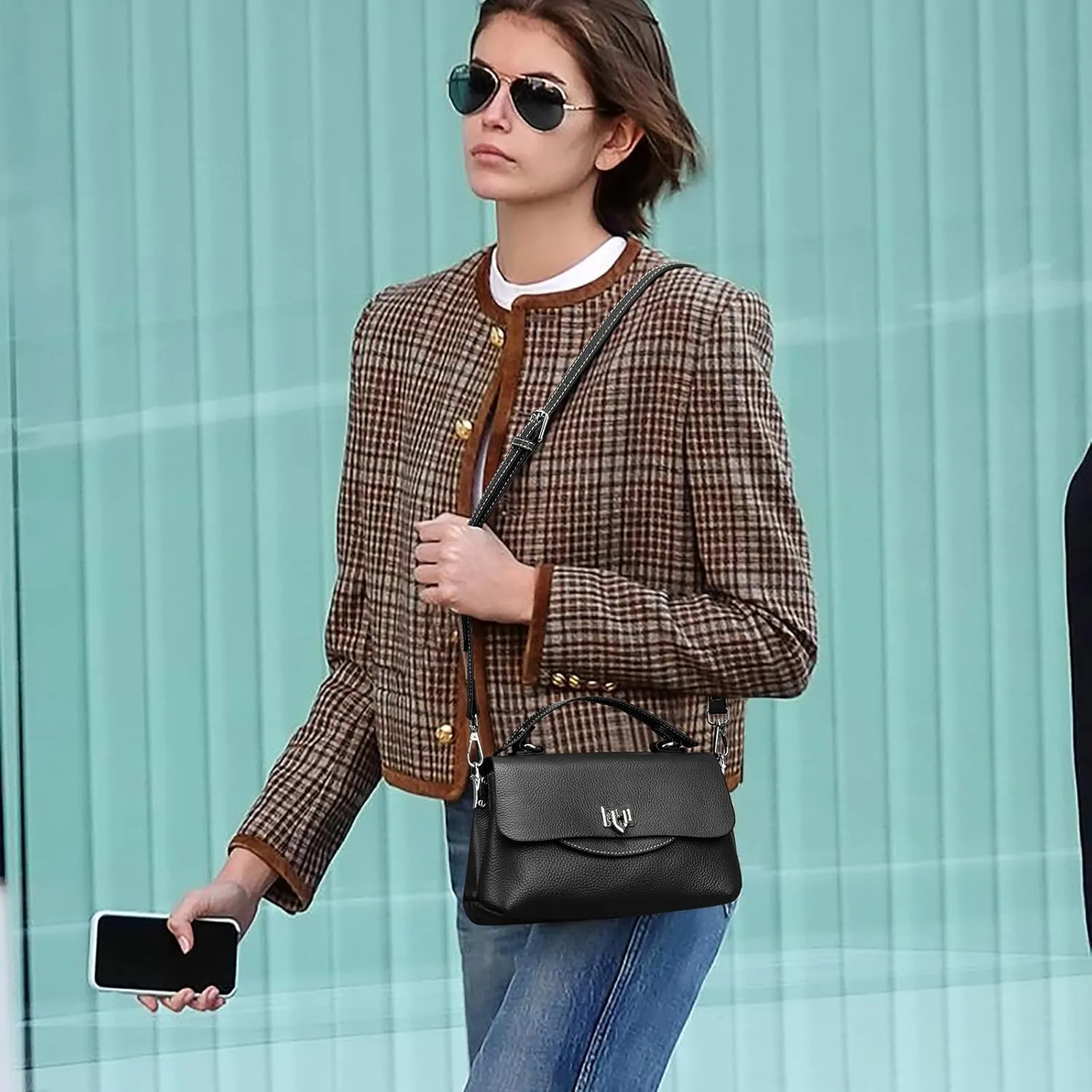 Small Genuine Soft Leather Crossbody Handbag Cute Solid Mini Shoulder Bags for Lady Purse