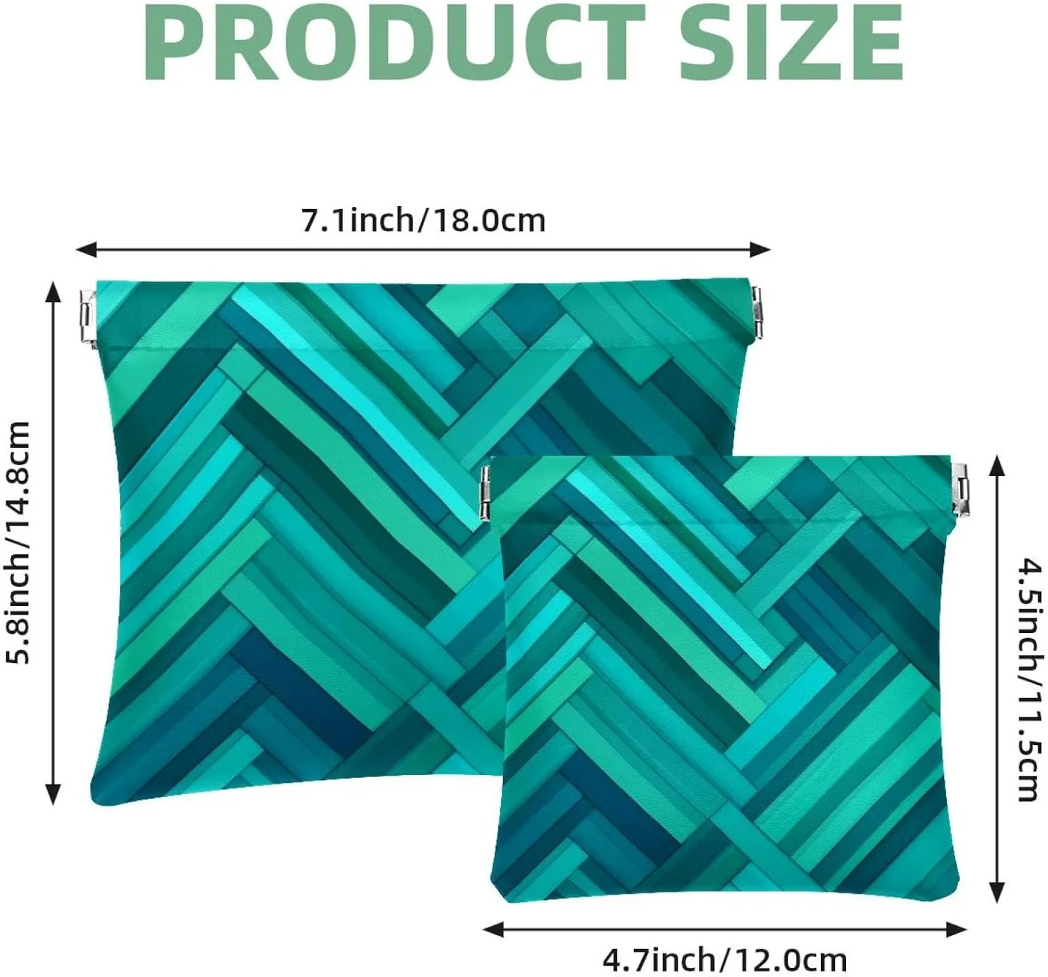 Small Pocket Cosmetic Bag, Squeeze Top Travel Makeup Bag for Purse, No Zipper Self-Closing Mini Makeup Pouch for Women Girls, Aqua Blue Turquoise and Teal Rectangle Pattern