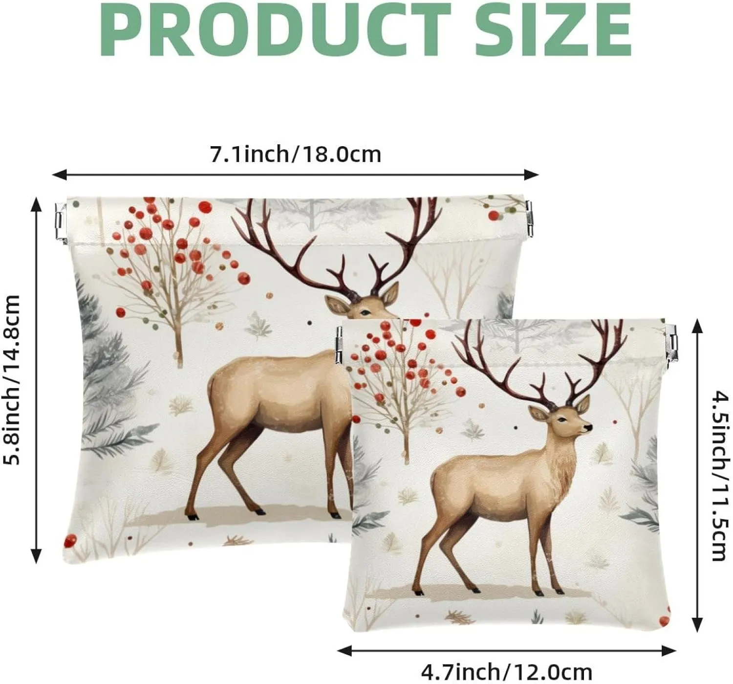 Small Pocket Cosmetic Bag, Squeeze Top Travel Makeup Bag for Purse, No Zipper Self-Closing Mini Makeup Pouch for Women Girls, Cute Christmas Elk-1835