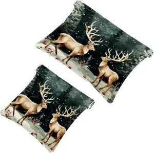 Small Pocket Cosmetic Bag, Squeeze Top Travel Makeup Bag for Purse, No Zipper Self-Closing Mini Makeup Pouch for Women Girls, Cute Christmas Elk-3