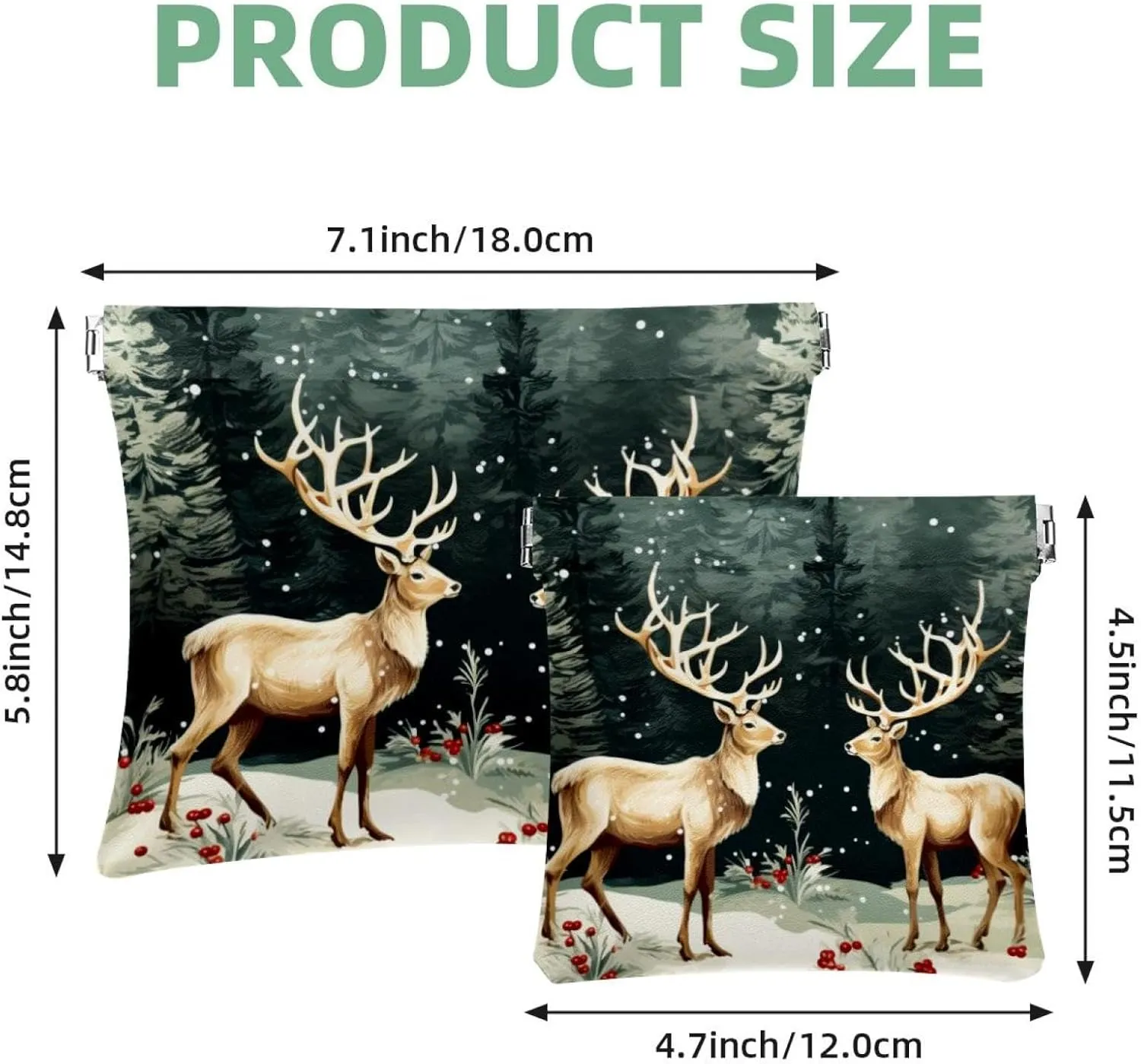 Small Pocket Cosmetic Bag, Squeeze Top Travel Makeup Bag for Purse, No Zipper Self-Closing Mini Makeup Pouch for Women Girls, Cute Christmas Elk-3