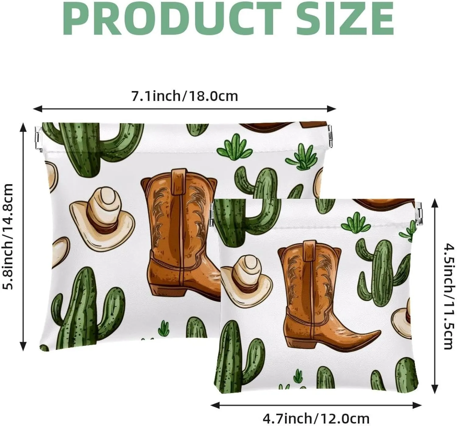 Small Pocket Cosmetic Bag, Squeeze Top Travel Makeup Bag for Purse, No Zipper Self-Closing Mini Makeup Pouch for Women Girls, Wild West Cactus and Cowboy Boots Pattern