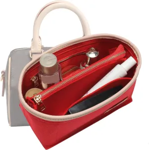 Small Purse Organizer insert for Handbags,Small Bag Organizer,Bag Divider,Felt Organizer Insert Compatible with LV Speedy,Onthego,Alma,NeoNoe,Noe,with Zipper Pocket (Red, S)